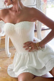 Sexy Solid Color Ruffle Ruched Strapless Cake Skirt Dresses