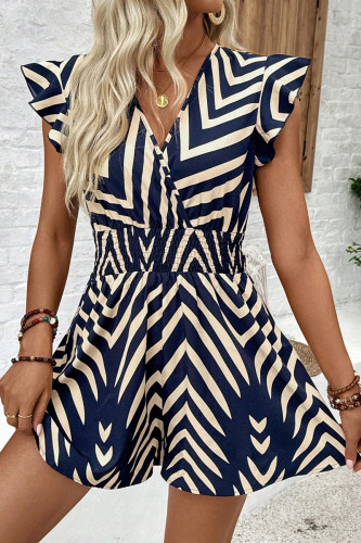 Casual Striped Print Patchwork V Neck Loose Rompers