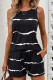 Vacation Striped Print Draw String Pocket O Neck Sleeveless Two Pieces
