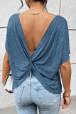 Casual Solid Color Backless O Neck T-Shirts