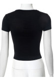Street Letter Print Heart Shaped O Neck T-Shirts