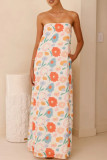 Sexy Floral Print Strapless Long Dresses