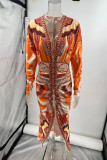 Elegant Floral Print Ruched Contrast V Neck Printed Dresses