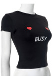 Street Letter Print Heart Shaped O Neck T-Shirts