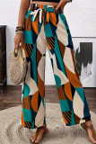 Casual Geometric Print Lace Up Loose High Waist Wide Leg Full Print Bottoms