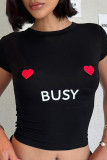 Street Letter Print Heart Shaped O Neck T-Shirts