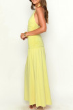 Sexy Solid Color Lace Up Backless Ruched Halter Long Dresses