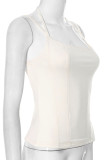 Sexy Solid Color Patchwork U Neck Tops
