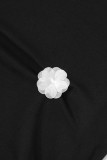 Casual Solid Color Contrast Flower Shape Turtleneck Wrapped Skirt Dresses