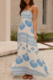 Vacation Geometric Print Pocket Contrast Square Neck Sling Dresses