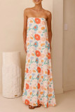 Sexy Floral Print Strapless Long Dresses