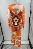 Elegant Floral Print Ruched Contrast V Neck Printed Dresses