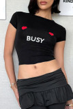 Street Letter Print Heart Shaped O Neck T-Shirts
