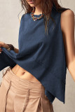 Casual Solid Color Patchwork Irregular O Neck Tops