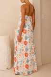 Sexy Floral Print Strapless Long Dresses