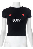 Street Letter Print Heart Shaped O Neck T-Shirts