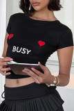 Street Letter Print Heart Shaped O Neck T-Shirts