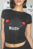 Street Letter Print Heart Shaped O Neck T-Shirts