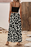 Vacation Geometric Print Slit Contrast U Neck Sleeveless Two Pieces