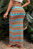 Vacation Geometric Print Contrast Regular High Waist Full Print Bottoms