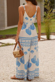 Casual Geometric Print Lace Up V Neck Loose Jumpsuits