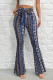 Casual Geometric Print Lace Up Contrast Skinny High Waist Full Print Bottoms
