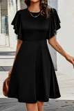 Elegant Solid Color Flounce O Neck A Line Short Sleeve Dress