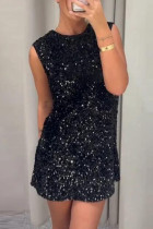 Celebrities Solid Color Sequins Bow Decor O Neck Sleeveless Dresses