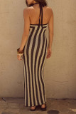 Sexy Stripe Lace Up Weave Contrast Swimwears Cover Up