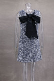 Celebrities Solid Color Sequins Bow Decor O Neck Sleeveless Dresses