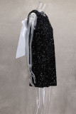Celebrities Solid Color Sequins Bow Decor O Neck Sleeveless Dresses
