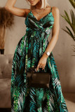 Vacation Floral Print Contrast V Neck Sling Dresses