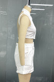 Sexy Solid Color Pocket Backless Halter Sleeveless Two Pieces