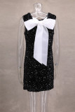 Celebrities Solid Color Sequins Bow Decor O Neck Sleeveless Dresses