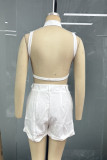 Sexy Solid Color Pocket Backless Halter Sleeveless Two Pieces