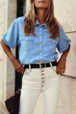 Casual Solid Color Buttons Turndown Collar Tops