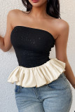 Sexy Solid Color Ruched Flounce Strapless Tops