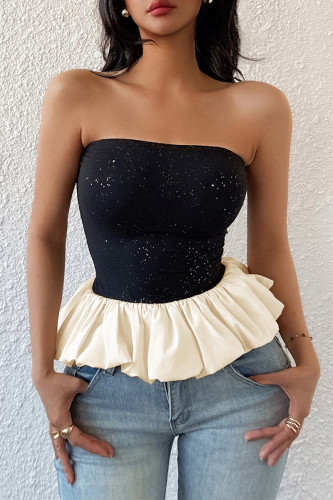 Sexy Solid Color Ruched Flounce Strapless Tops