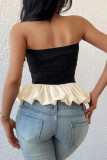 Sexy Solid Color Ruched Flounce Strapless Tops
