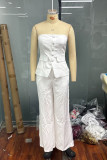 Sexy Solid Color Buttons Strapless Sleeveless Two Pieces
