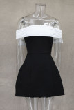 Sexy Solid Color Bow Decor Contrast Off Shoulder Evening Dresses