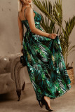 Vacation Floral Print Contrast V Neck Sling Dresses