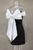 Sexy Solid Color Bow Decor Contrast Off Shoulder Evening Dresses