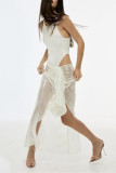 Sexy Solid Color Sequins Mesh O Neck Sleeveless Two Pieces