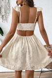 Sexy Solid Color Jacquard Patchwork Backless Square Neck A Line Dresses