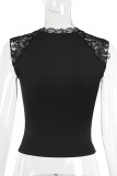 Sexy Solid Color Lace Lace Up V Neck Tops