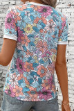 Casual Floral Print Contrast O Neck T-Shirts