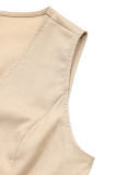 Casual Solid Color Buttons V Neck Sleeveless Two Pieces