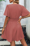 Boho Solid Color Patchwork V Neck Waist Skirt Dresses