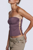 Sexy Solid Color Hollow Out Strapless Tops